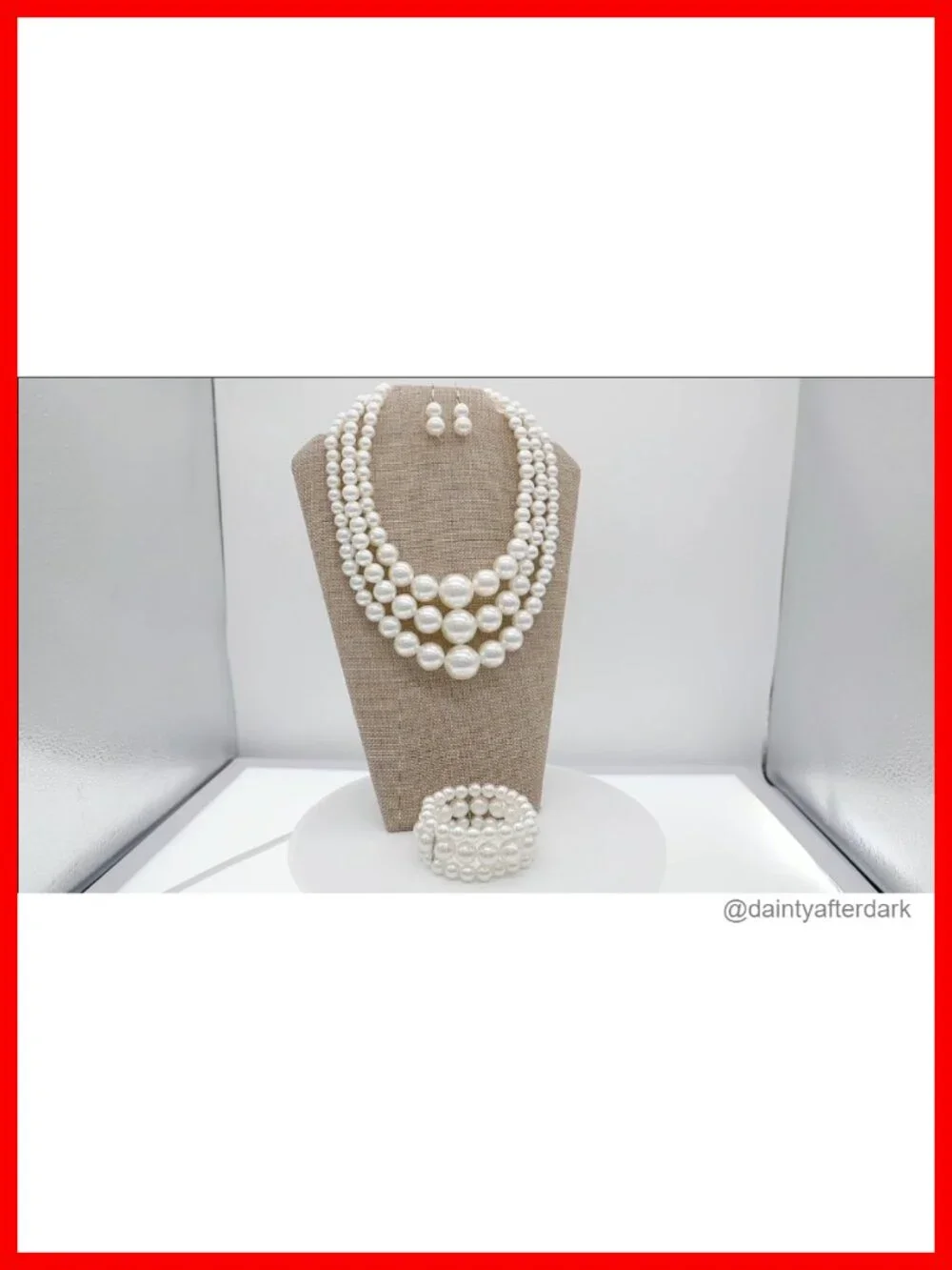 Chunky Faux Pearl Necklace and Earring Set - 1920s Gatsby Accessories